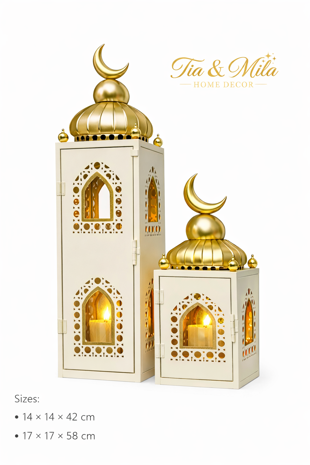 Golden Crescent Dome Lantern Set with LED Light