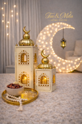 Golden Crescent Dome Lantern Set with LED Light
